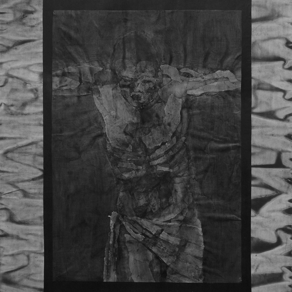 Cristo Metafisico | Pigmento con legante acrilico e pezzi di carta incollati su fogli di carta intelati | 110x110cm | 2019
